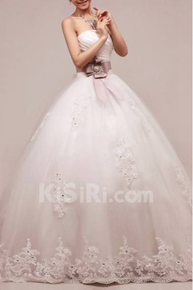 Net and Satin Strapless Floor Length Ball Gown with Sequins