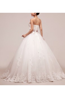 Net and Satin Strapless Floor Length Ball Gown with Sequins