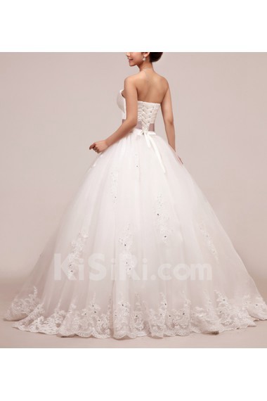 Net and Satin Strapless Floor Length Ball Gown with Sequins