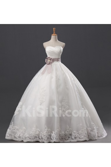 Net and Satin Strapless Floor Length Ball Gown with Sequins