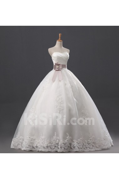 Net and Satin Strapless Floor Length Ball Gown with Sequins