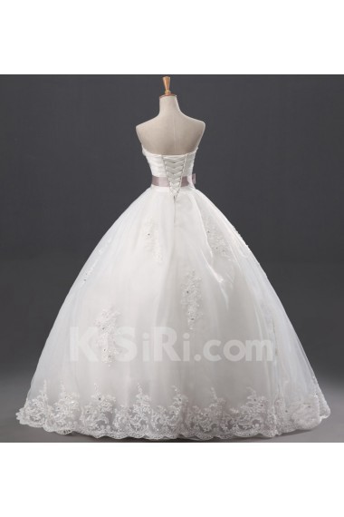 Net and Satin Strapless Floor Length Ball Gown with Sequins