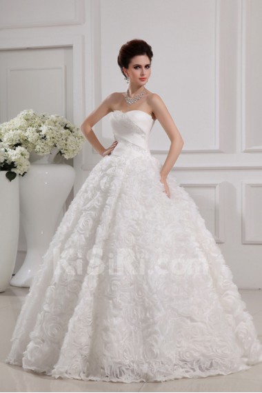 Organza Strapless Floor Length Ball Gown with Handmade Flowers