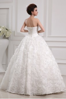 Organza Strapless Floor Length Ball Gown with Handmade Flowers