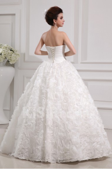 Organza Strapless Floor Length Ball Gown with Handmade Flowers