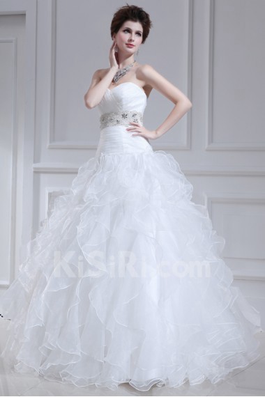 Organza Strapless Floor Length Ball Gown with Crystal