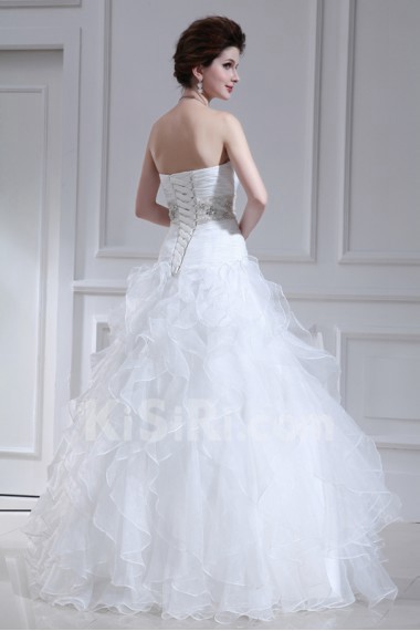 Organza Strapless Floor Length Ball Gown with Crystal