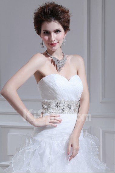 Organza Strapless Floor Length Ball Gown with Crystal