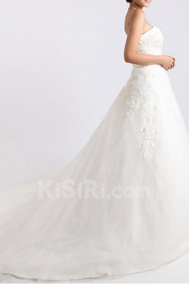 Net and Satin Strapless Ball Gown with Crystal