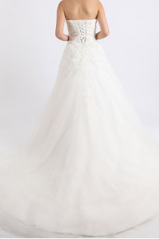 Net and Satin Strapless Ball Gown with Crystal