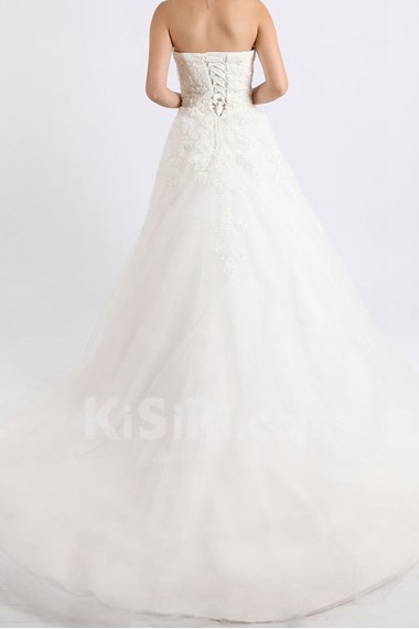 Net and Satin Strapless Ball Gown with Crystal