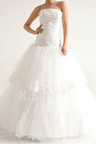 Lace Strapless Ball Gown with Crystal