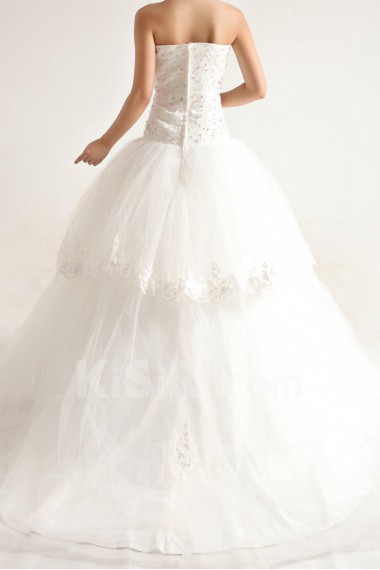 Lace Strapless Ball Gown with Crystal