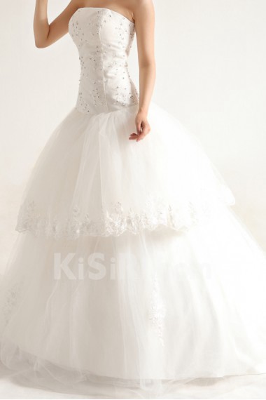 Lace Strapless Ball Gown with Crystal