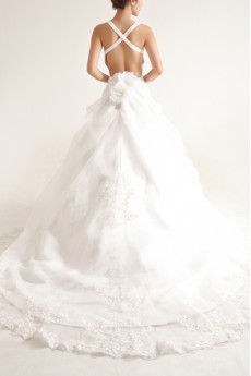 Organza Strapless Cathedral Train Ball Gown with Sequins