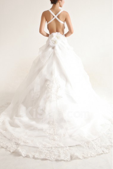 Organza Strapless Cathedral Train Ball Gown with Sequins