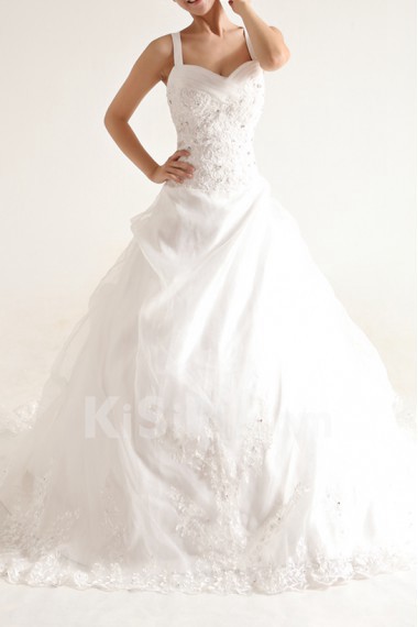 Organza Strapless Cathedral Train Ball Gown with Sequins