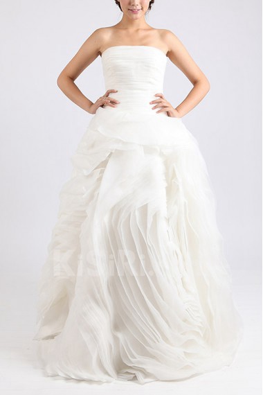 Organza Strapless Floor Length Ball Gown with Crystal