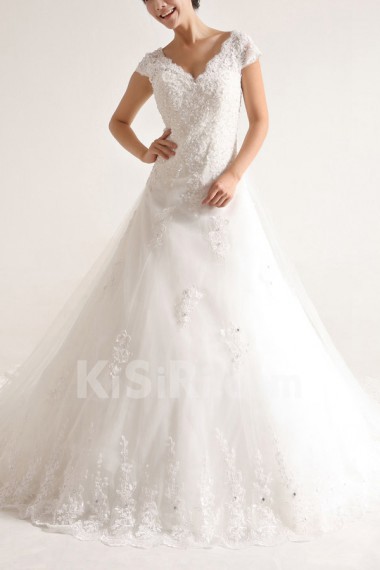 Organza V-neck A-line Gown with Sequins