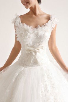 Organza Scoop Neckline Cathedral Train Ball Gown with Pearls