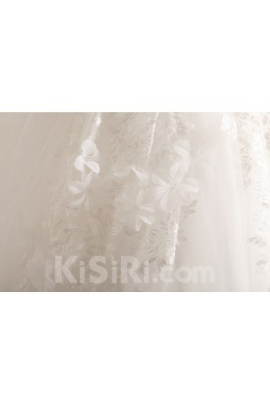 Organza Scoop Neckline Cathedral Train Ball Gown with Pearls