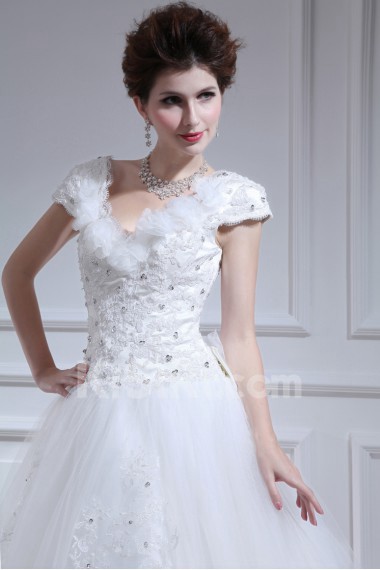 Organza V-neck Floor Length Ball Gown with Pearls