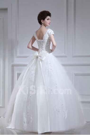 Organza V-neck Floor Length Ball Gown with Pearls