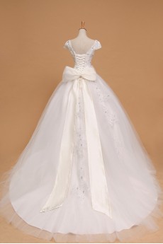 Organza V-neck Floor Length Ball Gown with Pearls