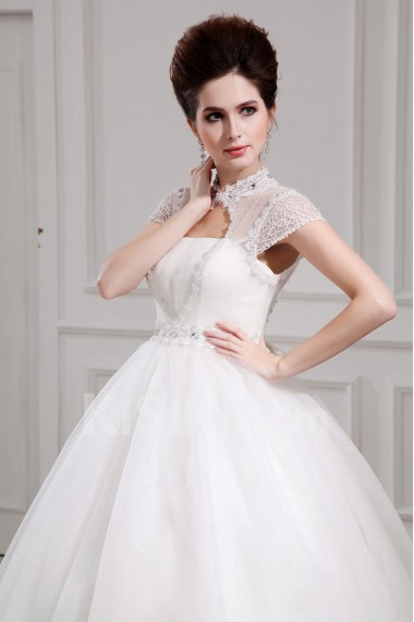 Net and Satin Jewel Neckline Floor Length Ball Gown with Crystal