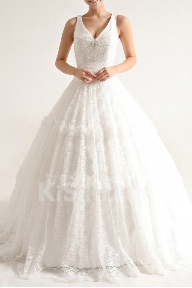 Lace V-neck Ball Gown