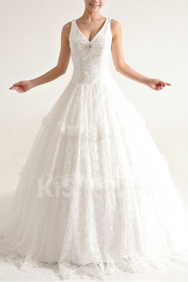 Lace V-neck Ball Gown