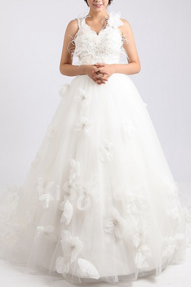 Net and Satin V-neck Ball Gown