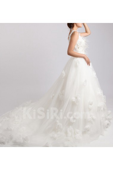 Net and Satin V-neck Ball Gown