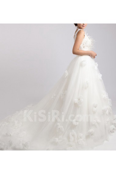 Net and Satin V-neck Ball Gown