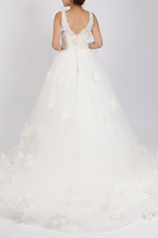 Net and Satin V-neck Ball Gown