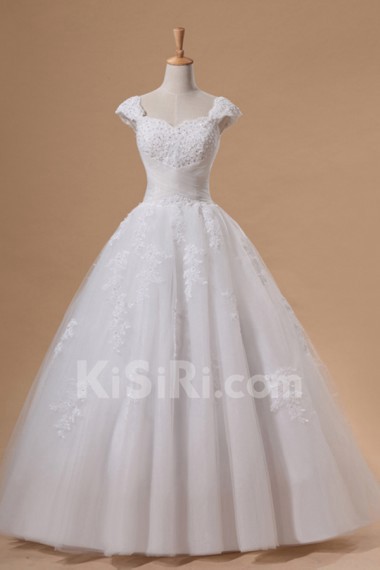 Net and Satin Off-the-Shoulder Cathedral Train Ball Gown with Beading