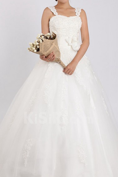 Net and Satin Straps Neckline Ball Gown with Crystal