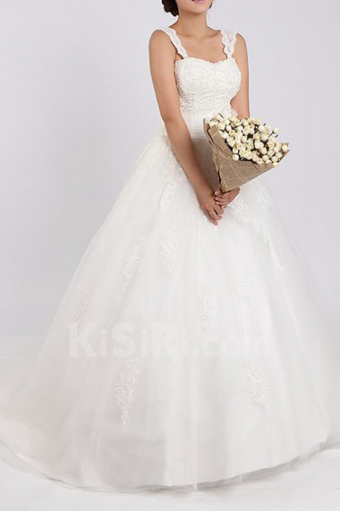 Net and Satin Straps Neckline Ball Gown with Crystal