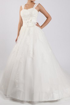 Net and Satin Straps Neckline Ball Gown with Crystal