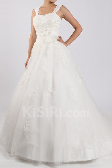 Net and Satin Straps Neckline Ball Gown with Crystal