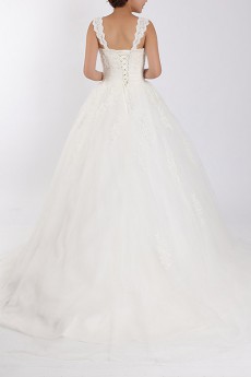 Net and Satin Straps Neckline Ball Gown with Crystal