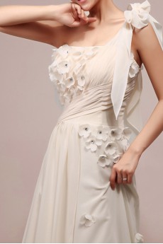 Chiffon One Shoulder Empire Gown with Handmade Flowers