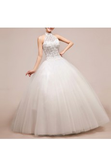 Net and Satin Halter Floor Length Ball Gown