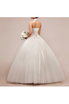 Net and Satin Halter Floor Length Ball Gown