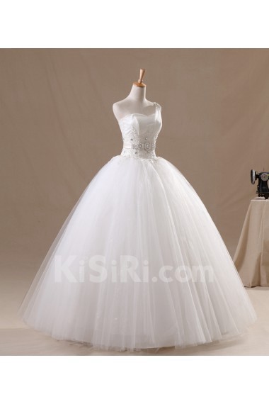 Organza One Shoulder Floor Length Ball Gown with Handmade Flowers