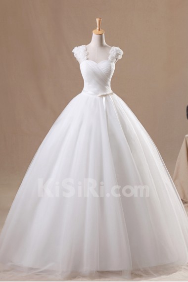 Organza Straps Neckline Floor Length Ball Gown with Handmade Flowers