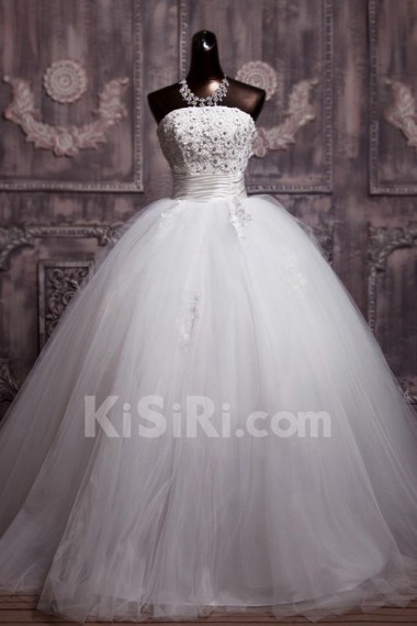 Net Strapless Floor Length Ball Gown with Sequins