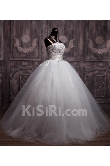 Net Strapless Floor Length Ball Gown with Sequins