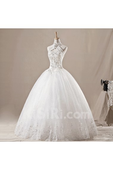 Net Halter Floor Length Ball Gown with Sequins