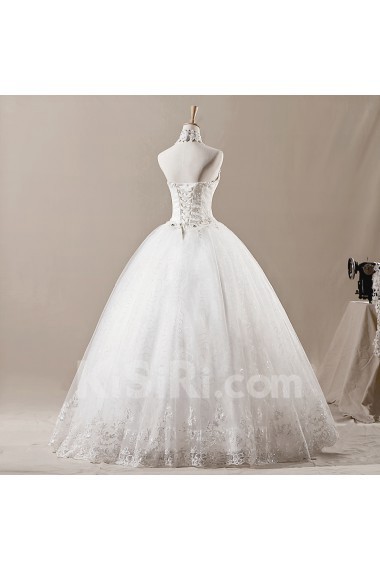 Net Halter Floor Length Ball Gown with Sequins